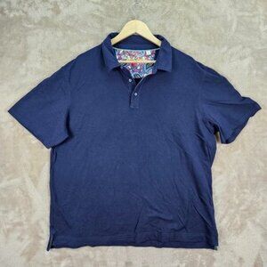 Robert Graham Golf Polo Shirt Men's 2XL Navy Blue Short Sleeve Buttons Red Skull